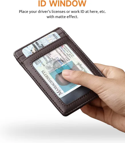 Miniatura 112 de Buffway Billetera delgada para hombre, minimalista con bolsillo frontal delgado, tarjetero de cuero con bloqueo RFID para viajes de trabajo