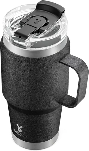 Miniatura 19 de Meoky - Vaso de 32 onzas con asa, taza de viaje de acero inoxidable con pajilla y tapa 2 en 1, taza de café con aislamiento al vacío, 100% a prueba