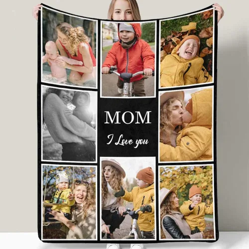 Miniatura 11 de D-Story Manta personalizada para el día de la madre con fotos: fabricada en Estados Unidos, regalos personalizados de hija e hijo, manta de fotos