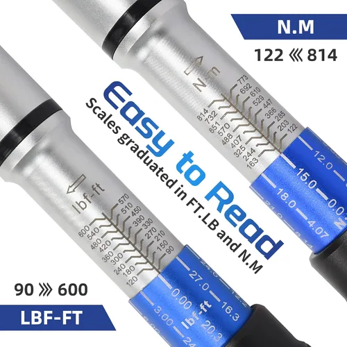 Miniatura 3 de Llave dinamométrica de clic de 3/4 pulgadas, llave dinamométrica profesional de clic de doble dirección 100-600FT.LB/135-815N.M, escalas de doble