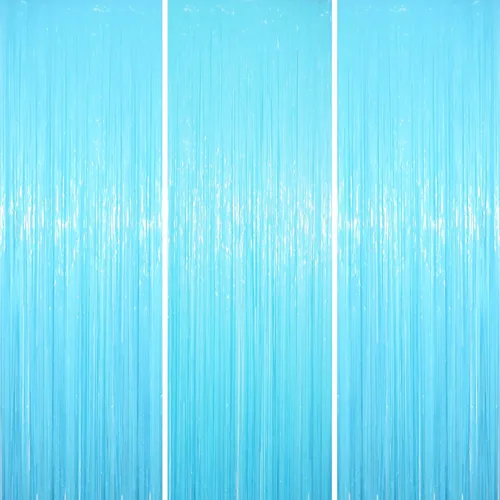 Miniatura 38 de Voircoloria - Cortinas de fondo de flecos de papel de aluminio para fiestas, 3 piezas, 39.6 x 98.4 pulgadas, azul retro 48 Retro Azul