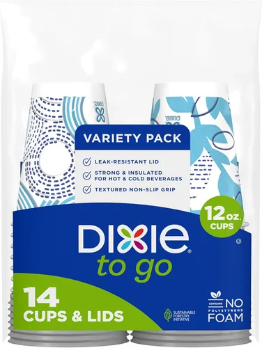 Dixie To Go - Tazas de café de papel con tapas, 12 onzas, 14 unidades, vasos de papel aislantes desechables para bebidas calientes o frías | Medium