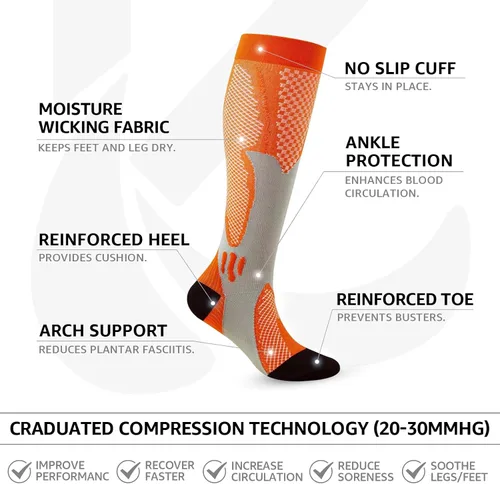 Miniatura 4 de Kickticks 4 pares de calcetines de compresión para mujer y hombre, unisex, 20-30 mmHg hasta la rodilla, tallas grandes, pantorrillas anchas