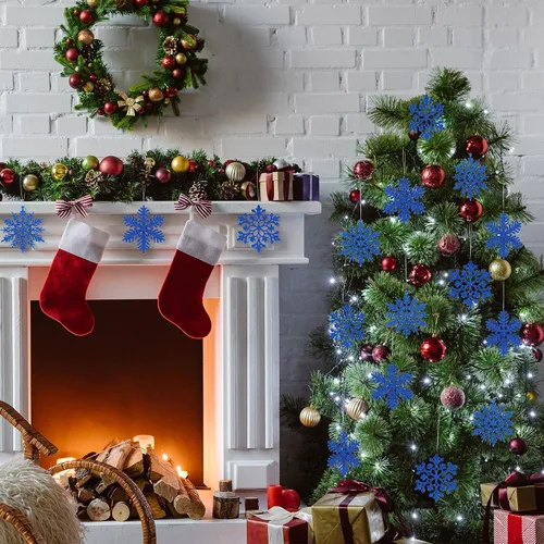 Miniatura 4 de 36 piezas de decoraciones navideñas de copos de nieve con purpurina, copos de nieve, adornos de Navidad, copos de nieve de plástico, decoraciones