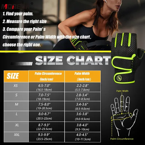 Miniatura 7 de Guantes de entrenamiento MOREOK con acolchado para levantamiento de pesas para hombres/mujeres, [Gel de 3MM] guantes sin dedos de agarre para Verde