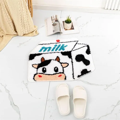 Miniatura 3 de ZSCYD-yingda1992 Alfombra de baño con forma de vaca lechera, animales en forma de caja de leche, antideslizante, bonita alfombra de baño
