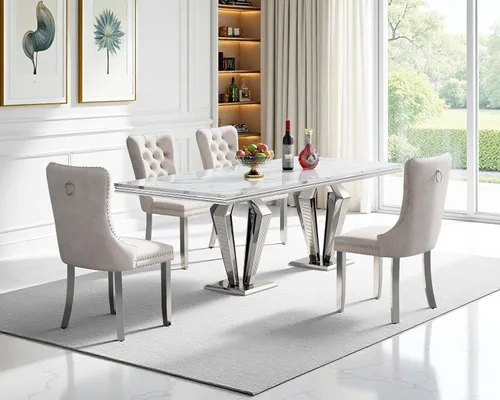 Miniatura 25 de Juego de mesa de comedor de mármol sintético, 7 piezas, juego de mesa de cocina y comedor para 6, mesa de comedor rectangular blanca de 70 pulgadas