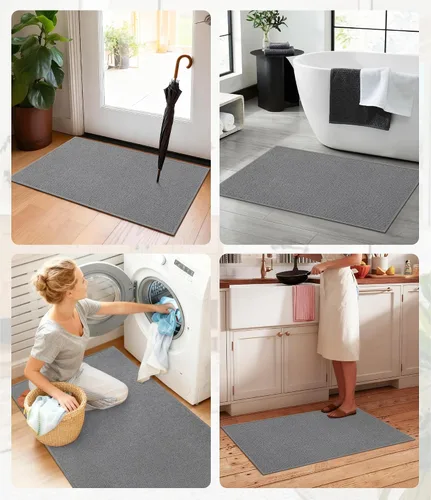 Miniatura 6 de YIHOUSE Juego de 2 tapetes de baño, color beige, ultrafino, absorbente, antideslizante, para baño, lavable, ducha, lavabo, lavandería