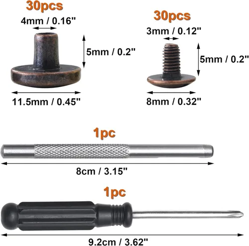 Miniatura 2 de YORANYO Juego de 30 tornillos Chicago de cuero, remaches de metal, remaches para ropa, tornillos de fijación de Chicago con picos y tachuelas
