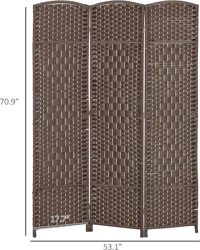 Miniatura 7 de HOMCOM Divisor de habitación de 3 paneles, pantalla de privacidad plegable de 6 pies de alto, partición de pared independiente tejida a mano