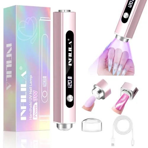Miniatura 13 de NXJ INFILILA Luz UV multifuncional de mano para uñas de gel con imán de ojo de gato, lámpara de uñas portátil de curación flash para manicura Púrpura