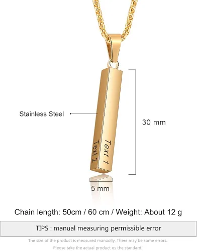 Miniatura 2 de Lam Hub Fong Collar grabado para hombre, collar de oro para mujer, collar personalizado de acero inoxidable con inicial de nombre para hombres