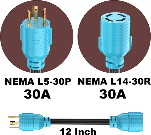 Miniatura 2 de CircleCord Cable adaptador NEMA L5-30P a L14-30R, adaptador de interruptor de transferencia de generador de 4 a 3 puntas, bloqueo giratorio