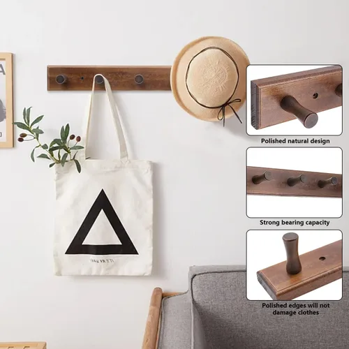Miniatura 4 de Percha de madera para sombreros, perchero de baño, ganchos de madera para colgar abrigos, toallas, bolsos, batas