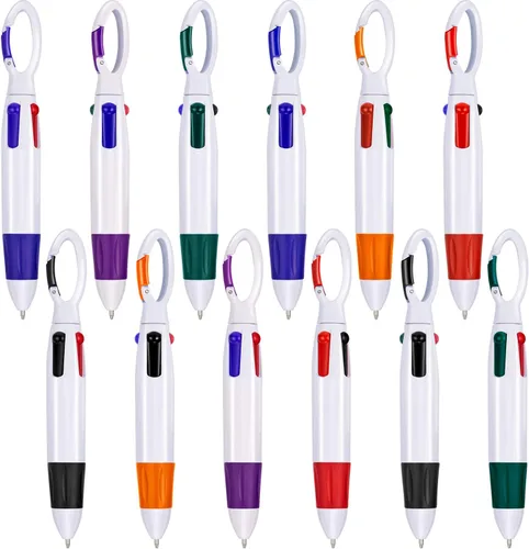 Miniatura 8 de Tatuo Paquete de 24 bolígrafos retráctiles con clip de hebilla, 4 colores neón en uno con llavero de hebilla en la parte superior para adultos Negro