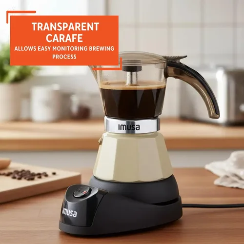 Miniatura 4 de IMUSA Cafetera eléctrica de almendras de 3 o 2 tazas, cafetera moka compacta con función de mantener el calor, base desmontable, cafetera de leche