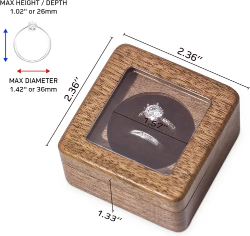 Miniatura 7 de Wislist Caja de anillos para ceremonia de boda soporte de almohadas de madera para propuesta de boda y compromiso nuez