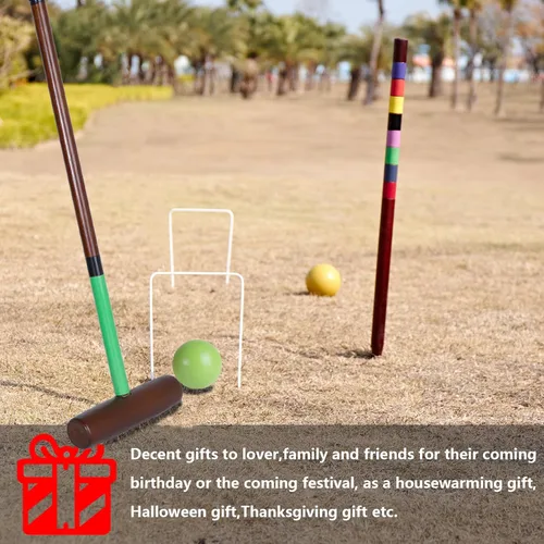 Miniatura 5 de SpeedArmis Juego de croquet para adultos – Kit de croquetas para 8 jugadores con regulación de 32 pulgadas, mazos de madera de goma