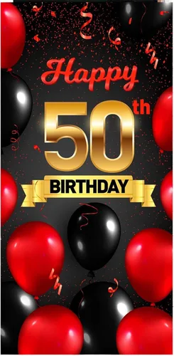 Miniatura 12 de Cartel de feliz cumpleaños 15 cumpleaños rojo y negro telón de fondo para cabina de fotos, globos de vítores a 15 años de edad, decoración temática