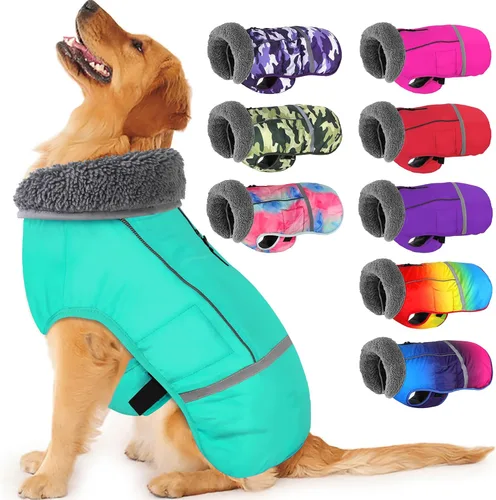 Miniatura 10 de Dogcheer Abrigo cálido para perro, ropa de invierno con cuello polar, chaqueta reflectante para mascotas, ropa para clima frío, chaleco impermeable