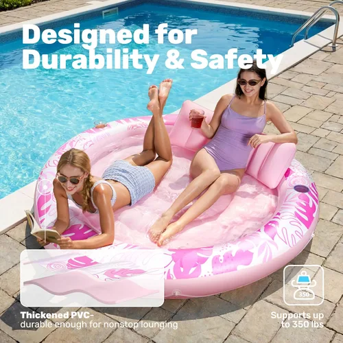 Miniatura 5 de SLOOSH Flotador inflable para tumbona para piscina, 72 x 56 pulgadas, flotadores de piscina para adultos con almohada, flotador redondo 4 en 1
