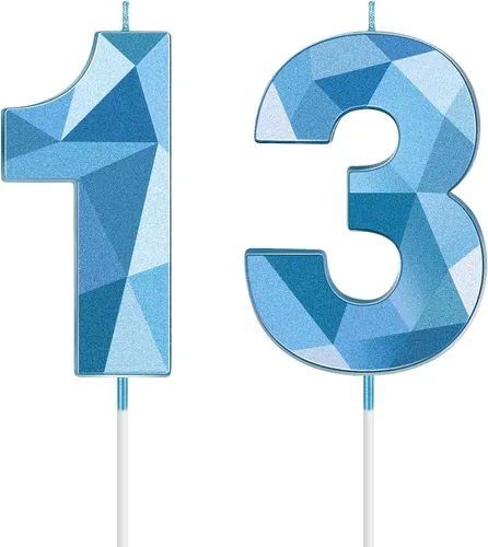 Miniatura 13 de Nuanchu Velas de cumpleaños número 10 en forma de diamante 3D, velas numeradas para pastel de cumpleaños, velas temáticas para hornear en familia