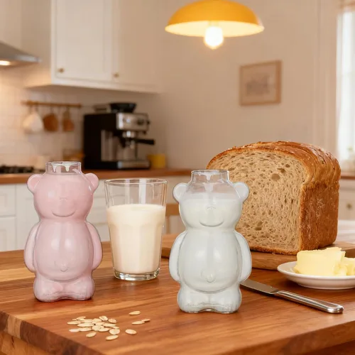 Miniatura 4 de PRETYZOOM Paquete de 2 vasos de cóctel en forma de oso de 13 onzas de borosilicato transparente – Cristalería de animales novedosos para vino, jugo
