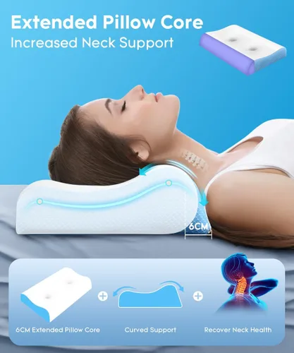 Miniatura 3 de Almohada cervical para aliviar el dolor de cuello – Almohada de contorno de espuma viscoelástica para dormir, almohada de cuello de doble zona