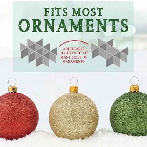 Miniatura 8 de Caja con divisores para guardar hasta 72 adornos navideños de 3 pulgadas de forma práctica, cubos grandes de tela de alta calidad con 3 bandejas Gris