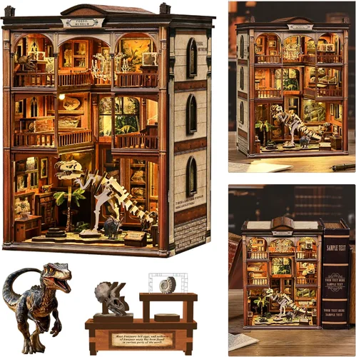 Miniatura 24 de ISSEVE Kit de Rincón de Libros, Rompecabezas de Madera 3D DIY Casa de Muñecas Booknook para Adultos, Kit de Casa en Miniatura Diminuta Decoración
