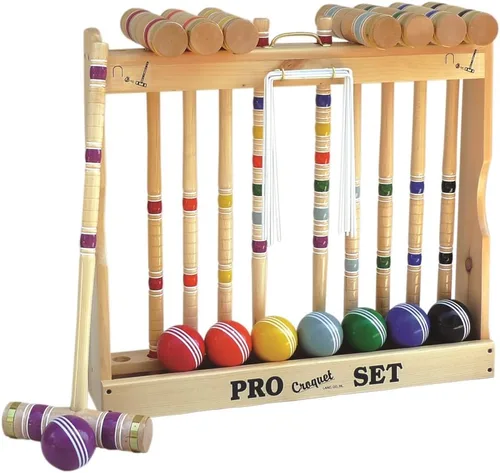 Juego de croquet para 8 jugadores, mazos de arce con asas de 32 pulgadas, juego de lujo con estante de almacenamiento, bolas, mazos, estacas, wickets