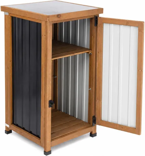 Miniatura 14 de Ketive Gabinete de almacenamiento para exteriores, armario alto de jardín para herramientas con techo resistente a la intemperie, puertas con doble