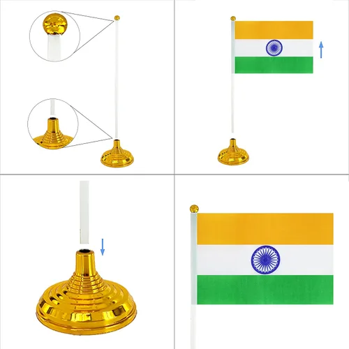 Miniatura 4 de ZXvZYT Bandera india de escritorio pequeña bandera india pequeña bandera india de mesa con base de soporte para decoración (paquete de 12)