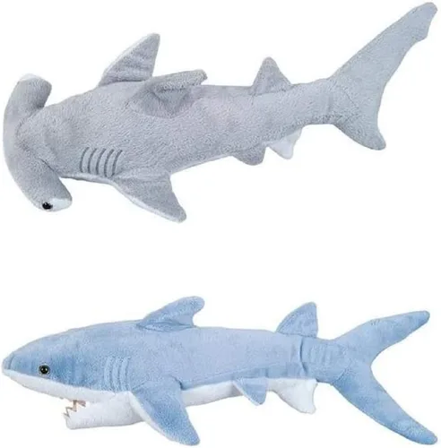 Adventure Planet - Juego de 2 tiburones de peluche Mako y tiburón martillo - Animal de peluche -Vida oceánica - Juguete suave de la semana del
