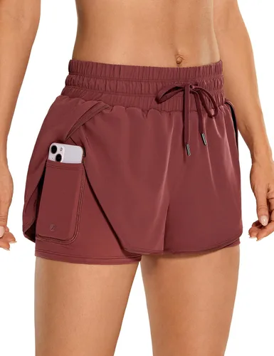 CRZ YOGA Pantalones cortos de entrenamiento de cintura media para mujer con forro de 3 pulgadas - 2 en 1, pantalones cortos deportivos de tenis,