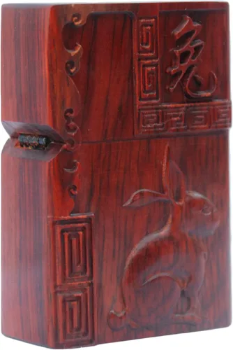 Miniatura 39 de Caja de carcasa de madera natural tallada en palisandro Huanghuali para módulo Zippo (Zodíaco Caballo)