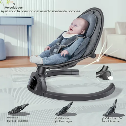Miniatura 5 de Columpio para bebés BabyBond para bebés, columpio Bluetooth con altavoz de música, 3 posiciones de asiento, cinturón de arnés de 5 puntos, 5