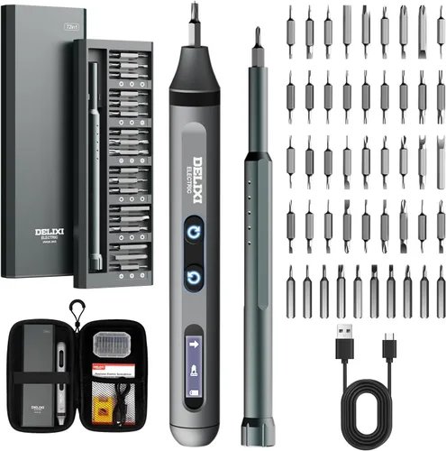 Miniatura 10 de Kit de destornillador eléctrico Treevian 3.7V, juego de destornilladores de precisión de doble cabeza 48 en 1 con destornillador eléctrico manual