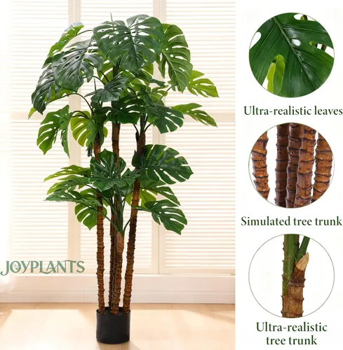 Miniatura 3 de Monstera artificial de 5 pies, plantas de queso suizo falso tropical con corteza y maceta negra para interiores y exteriores, oficina, sala