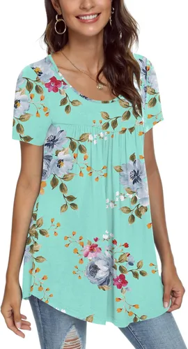 Miniatura 2 de CATHY Blusa plisada de manga corta de verano para mujer, estilo retazos, holgada, para leggings