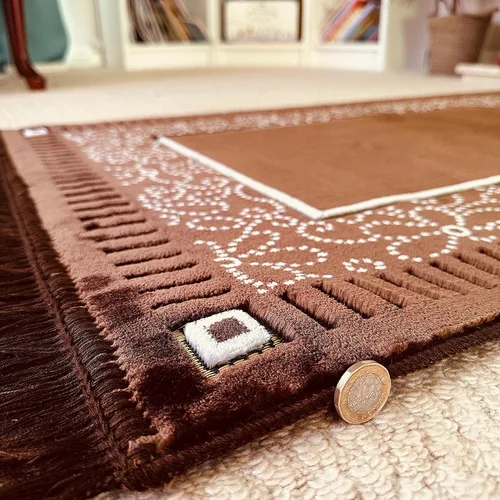 Miniatura 4 de Mihrab - Tapete de oración de terciopelo de lujo con estampado, 26.46 oz, peso Fabricado en Turquía (café)