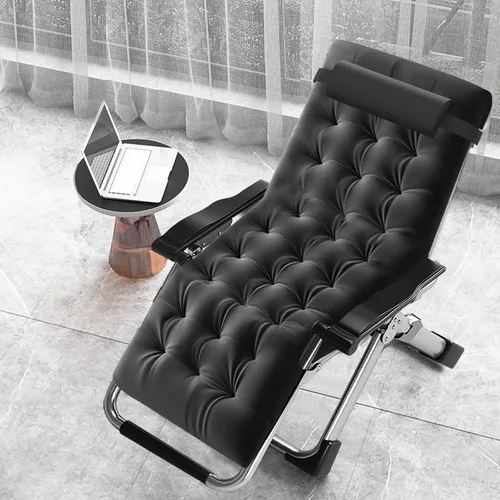 Miniatura 3 de MOPHOTO Cómoda silla plegable para sala de estar, silla reclinable plegable con colchón para interiores y exteriores, silla de ocio, sillas negro