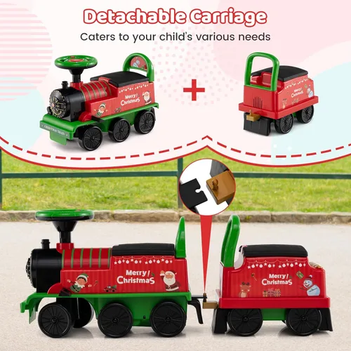 Miniatura 2 de Costzon Tren de paseo de 2 plazas con carruaje, juguete de 6 V con almacenamiento debajo del asiento, reposapiés, silbato de tren, música y luces