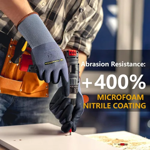 Miniatura 3 de Tarantula Guantes de trabajo de seguridad para uso general, recubiertos de nitrilo, 12 pares, guantes de nailon transpirable de punto sin costuras