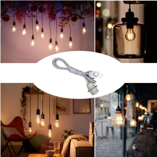 Miniatura 2 de Cable de luz colgante regulable con interruptor de atenuación, kit de cable de lámpara colgante de 15 pies con luz E26/E27Socket Swag con ganchos