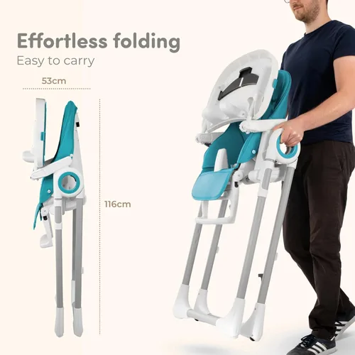 Miniatura 5 de Silla alta para bebé ajustable a 7 alturas diferentes - Sillas altas plegables para bebés y niños pequeños - Silla para comer de bebé - Azul Negro