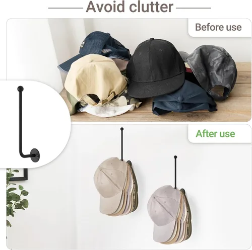 Miniatura 6 de Dahey 2 organizadores de sombreros modernos de metal para gorras de béisbol, soporte de pared, 7.9 pulgadas, ahorro de espacio, gancho