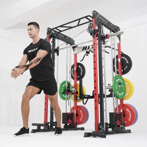 Miniatura 9 de RitFit Máquina M1 Pro Smith con sistema de cruce de cables, jaula multifunción para sentadillas para gimnasio en casa, rack de energía y paquetes