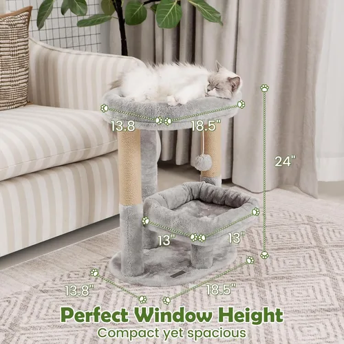 Miniatura 5 de Torre de árbol para gatos de 2 niveles con camas elevadas para gatos y postes rascadores Compact indoor cat tower for small to medium cats, with