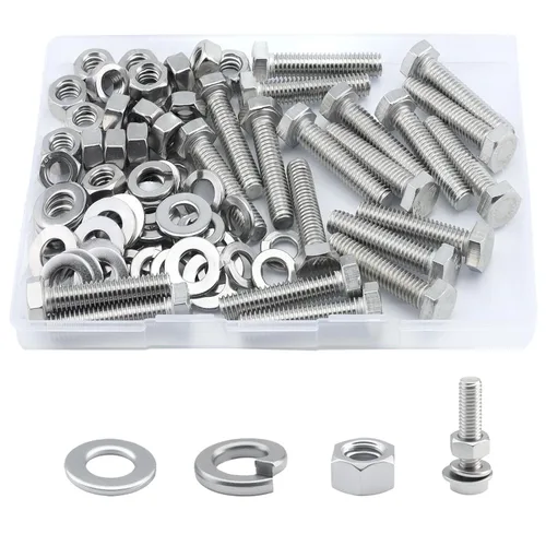 Miniatura 12 de Tornillo de cabeza hexagonal 1/4-20 x1 (20 unidades), tuercas de bloqueo, kits de arandelas planas y de bloqueo, acero inoxidable 304 18-8